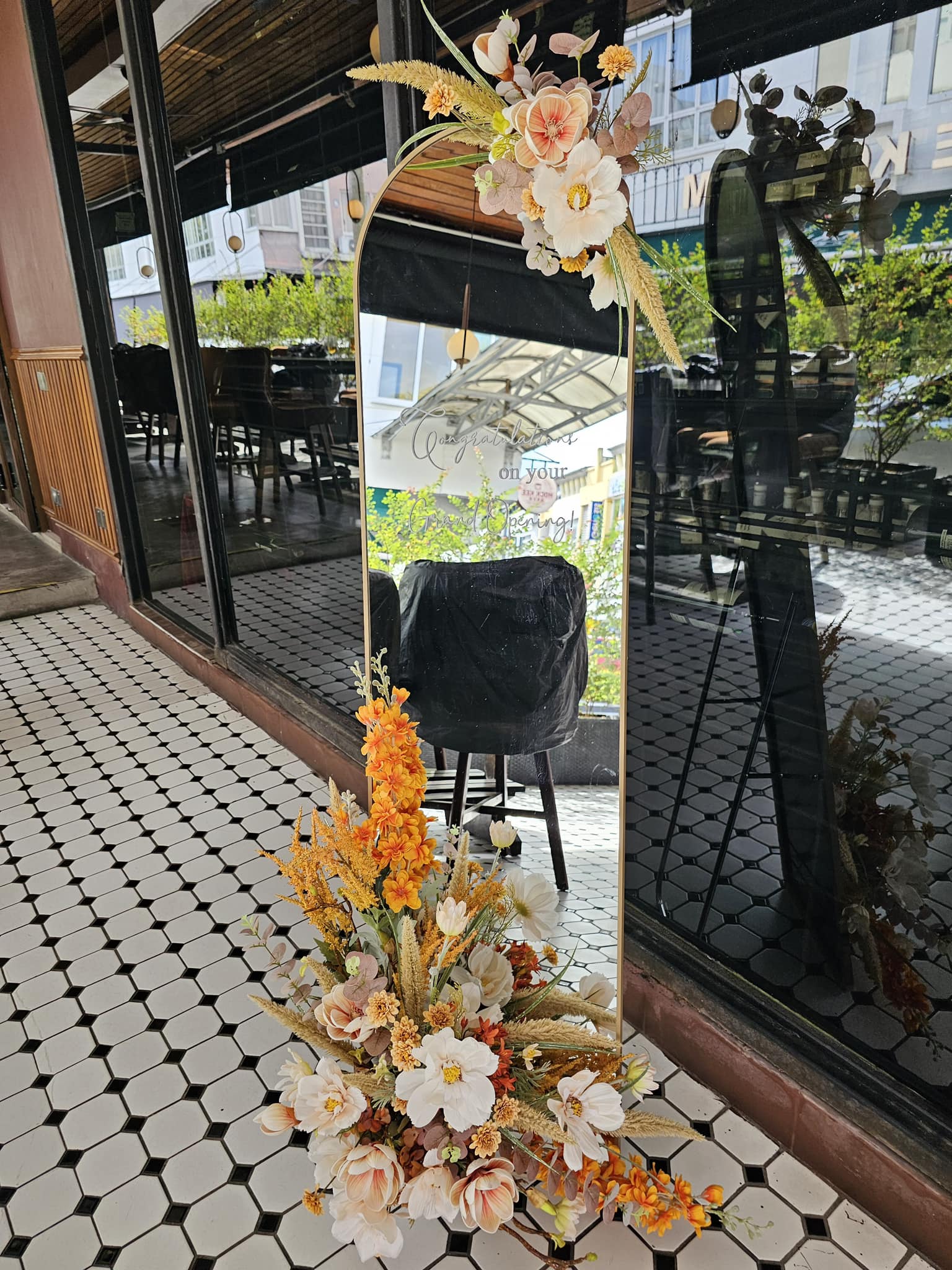 Mirror Stand Orange Artificial Flower