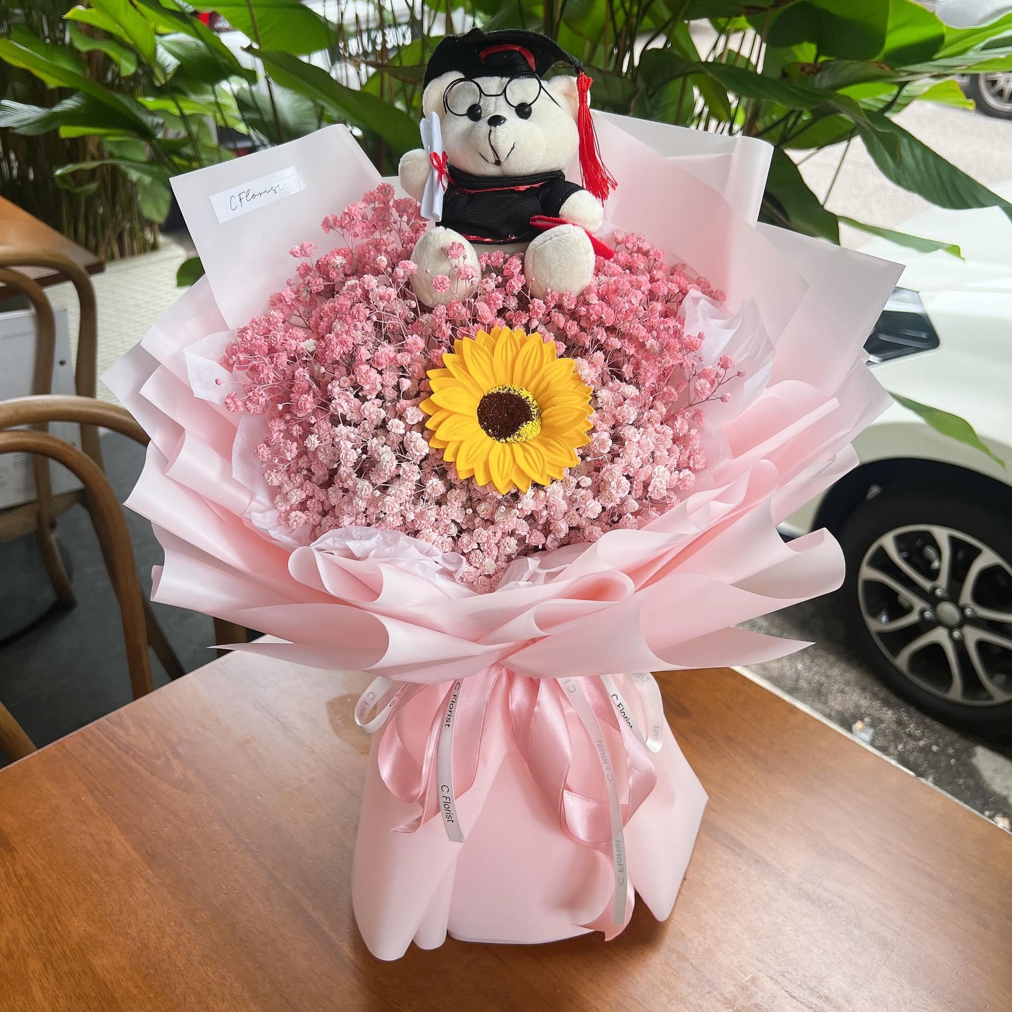 Pinkie Baby Breath Graduation Bouquet