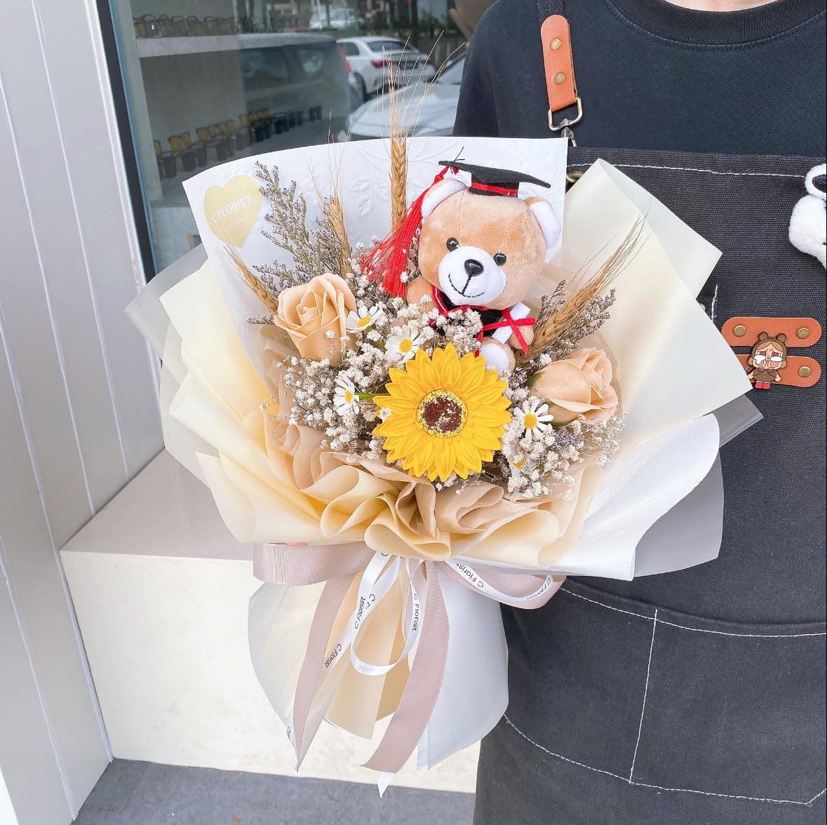 Soap Flower Bear Graduation Bouquet