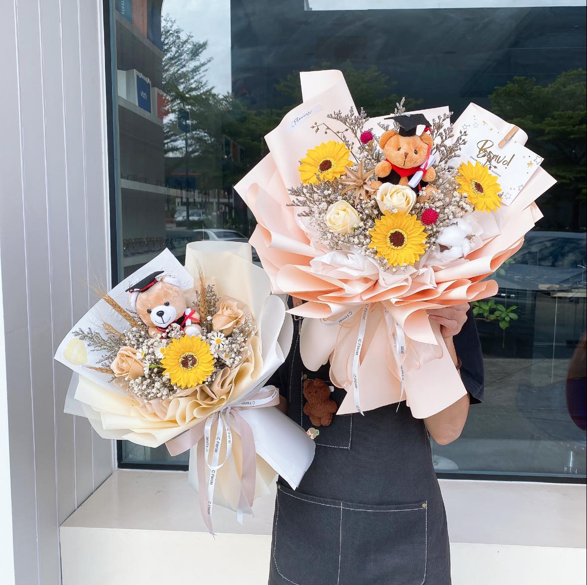 Soap Flower Bear Graduation Bouquet